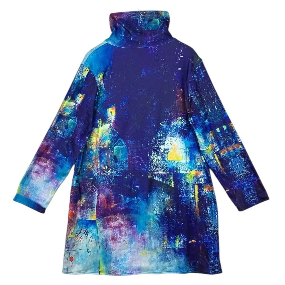 UbU REVERSIBLE Abstract Long Jacket Art To Wear Stretch Knit NWT